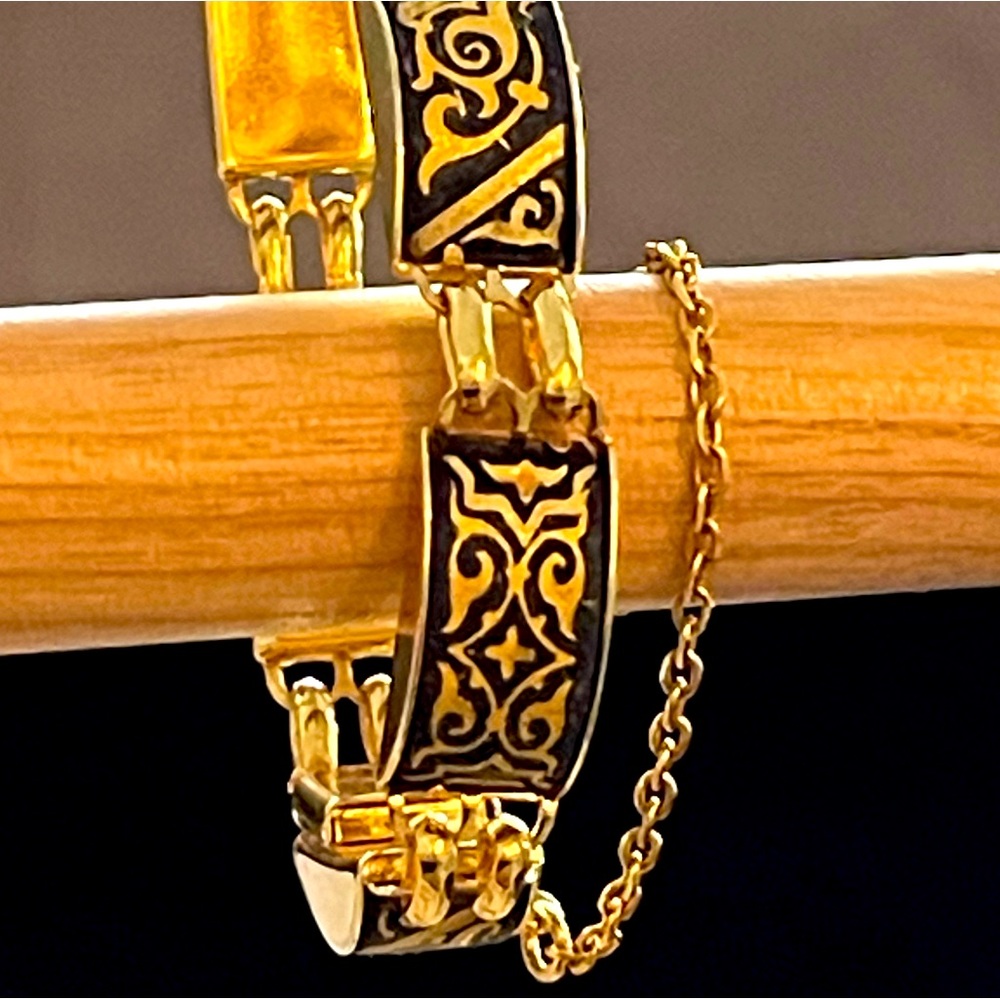 Vintage Spain Damascene Black Gold Enamel Bracelet
